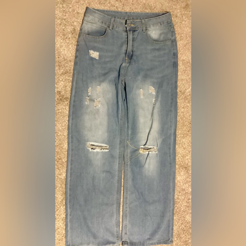 Vintage Blue Straight Fit Distressed Jeans